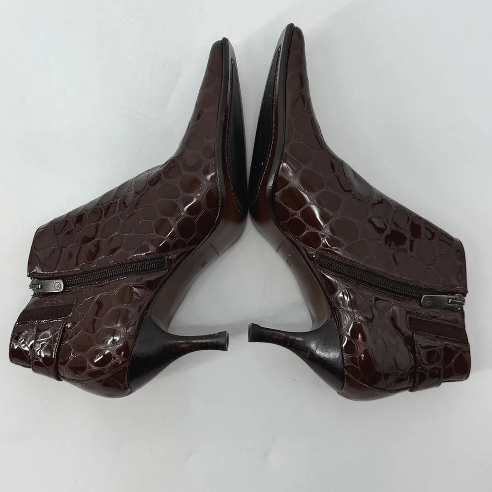 Donald J Pliner Womens‎ Brown Croc Embossed Patent Leather Ankle Booties 10M